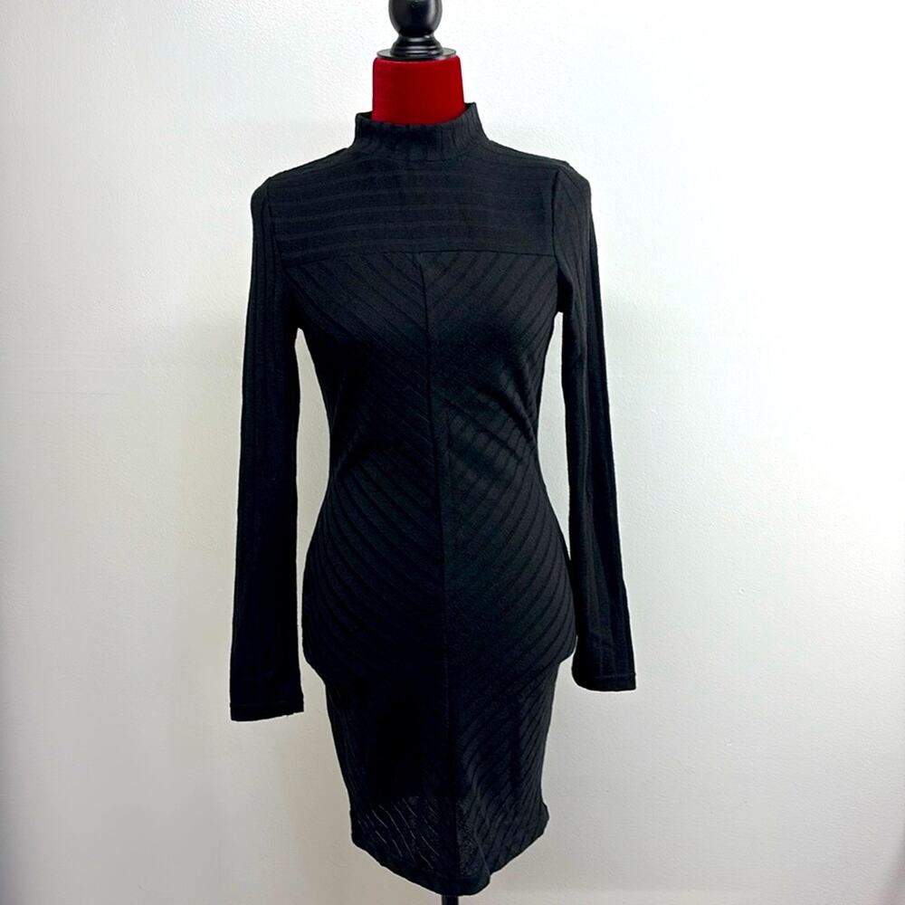 NWT Black Long sleeves slip mini bodycon fitted dress sz small party night dress